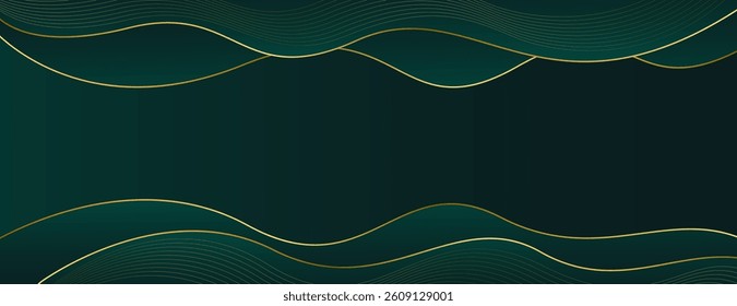 Elegant Emerald green and Gold Abstract Luxury Banner Background. Modern wave design. Suitable for web banners, Invitations, awards, events, templates, covers, pages, and headers
