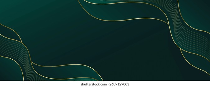 Elegant Emerald green and Gold Abstract Luxury Banner Background. Modern wave design. Suitable for web banners, Invitations, awards, events, templates, covers, pages, and headers