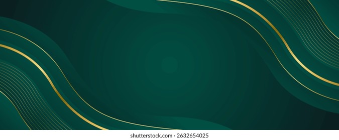 Elegante Esmeralda verde e Ouro Abstract Luxury Banner Background. Design de ondas moderno. Adequado para banners da Web, convites, prêmios, eventos, modelos, capas, páginas e cabeçalhos
