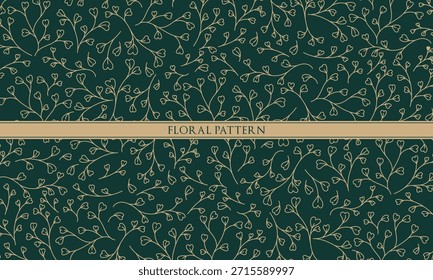 Elegant emerald green seamless pattern with gold line art leaves. Perfect for luxury packaging, organic branding, and sophisticated textile prints.
