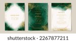 Elegant emerald green watercolor and gold on wedding invitation card template
