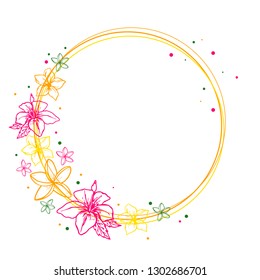 elegant empty circle frame decorated by hand drawn flowers and dots on a white background. Room/space for your text is perfect for greeting cards, posters, invitations, rsvp, banners, etc.
