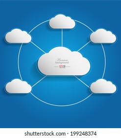 	Elegant empty clouds on blue background for interactive data communication