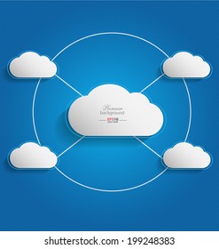 Elegant empty clouds on blue background for interactive data communication