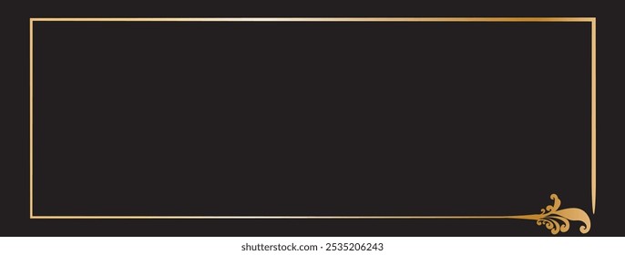 Quadro de ouro vazio elegante, isolado no fundo preto. Brilhante borda em branco dourado com acabamento de ornamento elegante, design vetorial.