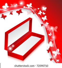 Elegant empty red box on the butterflies background