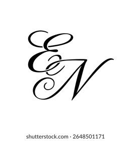 Elegante logotipo do monograma em preto Script - Caligrafia de luxo Design inicial em fundo branco	
