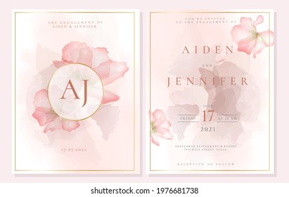 Elegant engagement invitation template with orchid in pink pastel color