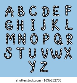 Elegant english alphabet, set of polka dot letters isolated on background. For logos, posters, inscriptions. Typographic fonts, classic style. Stock vector illustration for decoration and design