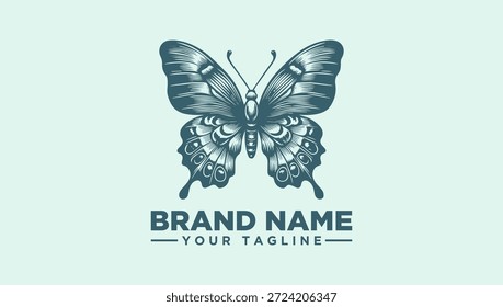 Elegante Ilustración vectorial de logotipo de mariposa grabada