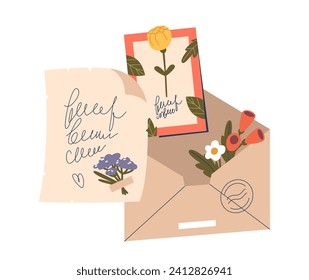 Elegant Envelope Adorned With Vibrant Blooms Encase Heartfelt Letters, Crafting A Fragrant Symphony Of Emotions