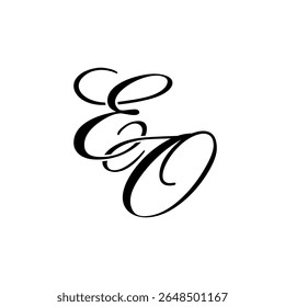 Elegante logotipo de monografia EO em preto Script - Caligrafia de luxo Design inicial em fundo branco	

