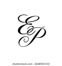 Elegante logotipo do monograma do EP em preto Script - Caligrafia de luxo Design inicial no fundo branco	
