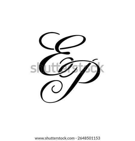 Elegant EP Monogram Logo in Black Script – Luxury Calligraphy Initial Design on White Background	
