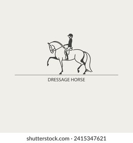 Elegant equestrian dressage icon, brand emblem, vector illustration.