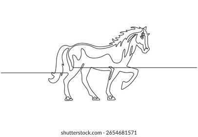 Elegante equino desenho de linha contínua , O estilo de linha contínua cria uma sensação de movimento e graça. Simples mas expressivo.