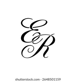 Logotipo Elegante do Monograma ER em Preto Script - Caligrafia de Luxo Design Inicial em Fundo Branco	
