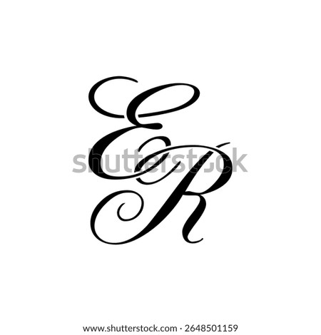 Elegant ER Monogram Logo in Black Script – Luxury Calligraphy Initial Design on White Background	
