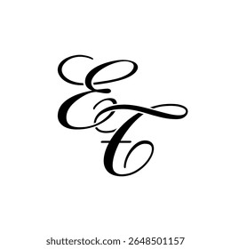 Elegante ET Monograma Logo em Preto Script - Luxo Caligrafia Design Inicial em Fundo Branco	
