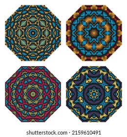 Elegant ethnic elements set. Traditional symmetric ornaments for embroidery octagonal rug.