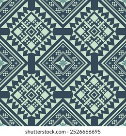 Elegante padrão de mandala étnica na casa da moeda e na marinha. Apresenta desenhos geométricos simétricos inspirados na arte ameríndia. Perfeito para decoração boho, impressões têxteis e projetos com temas tribais. 