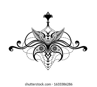 Elegant ethnic pattern, isolated in white background. Mehndi henna paisley. Decoration in ethnic oriental Indian style. Drawing for tattoo, posters, decoration and print - Vector illustration