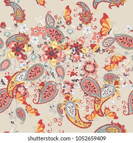Elegant ethnic pattern with traditional vector ornament in pastel colors for design