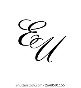 Elegante logotipo do monograma da UE em preto Script - Caligrafia de luxo Projeto inicial em fundo branco	
