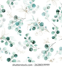 Elegant Eucalyptus Leaf Pattern on White Background