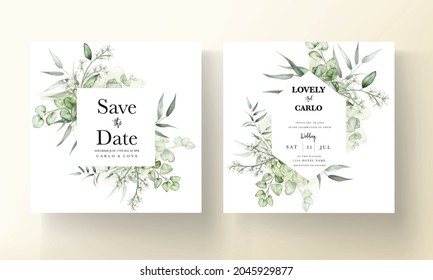 elegante eucalipto deja tarjeta de invitación a la boda acuarela