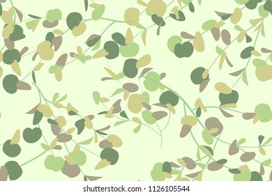 Elegant Eucalyptus Seamless Pattern in Pastel Color Design. Watercolor Style. Vector Leaves, Palm Fern Branches and Herbal Bouquet. Greenery of Rustic Wedding. Eucalyptus Pattern for Decoration, Print