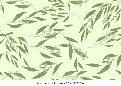 Elegant Eucalyptus Seamless Pattern in Pastel Color Design. Watercolor Style. Vector Leaves, Palm Fern Branches and Herbal Bouquet. Greenery of Rustic Wedding. Eucalyptus Pattern for Decoration, Print