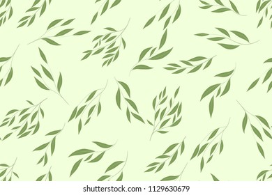 Elegant Eucalyptus Seamless Pattern in Pastel Color Design. Watercolor Style. Vector Leaves, Palm Fern Branches and Herbal Bouquet. Greenery of Rustic Wedding. Eucalyptus Pattern for Decoration, Print