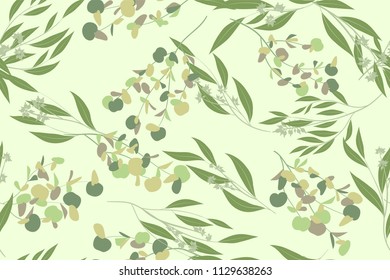 Elegant Eucalyptus Seamless Pattern in Pastel Color Design. Watercolor Style. Vector Leaves, Palm Fern Branches and Herbal Bouquet. Greenery of Rustic Wedding. Eucalyptus Pattern for Decoration, Print