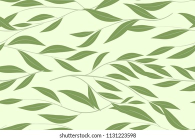 Elegant Eucalyptus Seamless Pattern in Pastel Color Design. Watercolor Style. Vector Leaves, Palm Fern Branches and Herbal Bouquet. Greenery of Rustic Wedding. Eucalyptus Pattern for Decoration, Print