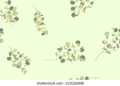 Elegant Eucalyptus Seamless Pattern in Pastel Color Design. Watercolor Style. Vector Leaves, Palm Fern Branches and Herbal Bouquet. Greenery of Rustic Wedding. Eucalyptus Pattern for Decoration, Print