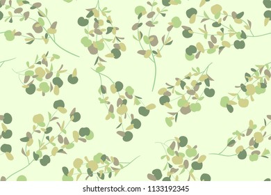 Elegant Eucalyptus Seamless Pattern in Pastel Color Design. Watercolor Style. Vector Leaves, Palm Fern Branches and Herbal Bouquet. Greenery of Rustic Wedding. Eucalyptus Pattern for Decoration, Print