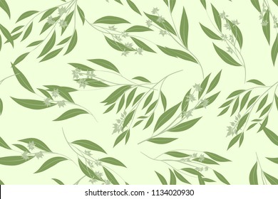 Elegant Eucalyptus Seamless Pattern in Pastel Color Design. Watercolor Style. Vector Leaves, Palm Fern Branches and Herbal Bouquet. Greenery of Rustic Wedding. Eucalyptus Pattern for Decoration, Print