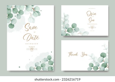  Elegant eucalyptus wedding invitation card set 