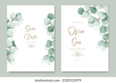 Elegant eucalyptus wedding invitation card set  