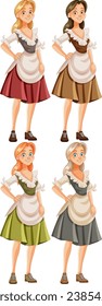 An elegant European woman in a charming cartoon illustration