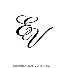 Elegante EV Monograma Logo em Preto Script - Luxo Caligrafia Design Inicial no Fundo Branco	

