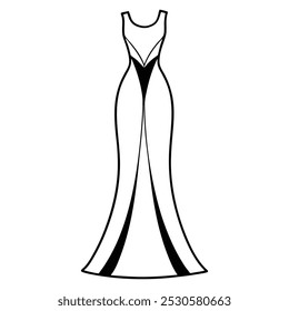 Elegant Evening Gown Line Art Illustration of a Glamorous Floor-Length Gown with a Slit