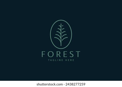 Elegante logotipo de árbol de pino perenne para marca de moda, boutique, naturaleza, aventura, bosque, bienes raíces y símbolo de signo de propiedad