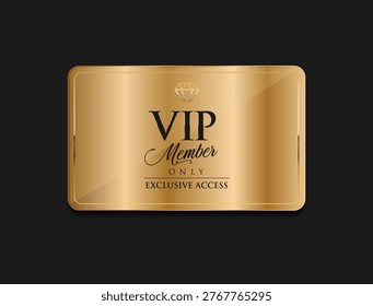 Elegant Exclusive VIP Access Event Pass Illustration, Luxury Gold VIP Access Pass. Premium VIP card in white color with golden diamond. Luxury design 