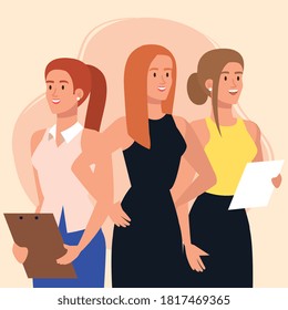 elegant executive young businesswomen together vector illustration design