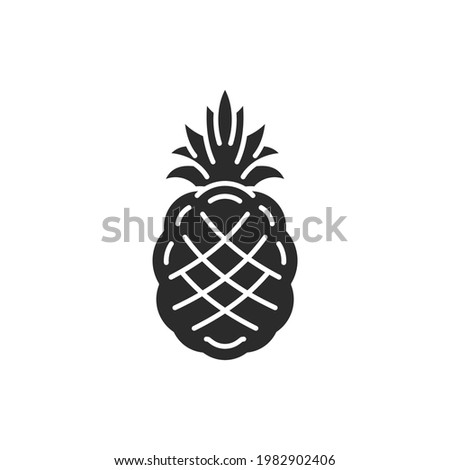 Elegant exotic pineapple hand drawn silhouette vector illustration. Bohemian tropical fruit drawing for wall art poster or fashion print.