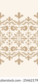 Elegante Bordado Exquisitamente Brocado Sobre Fondo Crema. Un toque de glamour y elegancia sin fisuras Patrón de Vector. Frontera rica del ornamento para el diseño de clase alta. Dibuje a mano Otomano tradicional y Naturaleza