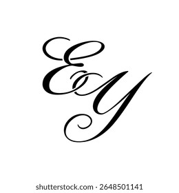 Elegante logotipo do monograma da EY em preto script - Caligrafia de luxo Projeto inicial no fundo branco	
