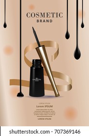 Elegant eyeliner product template. 3D illustration cosmetic or eyeliner package design isolated on luxury background. 